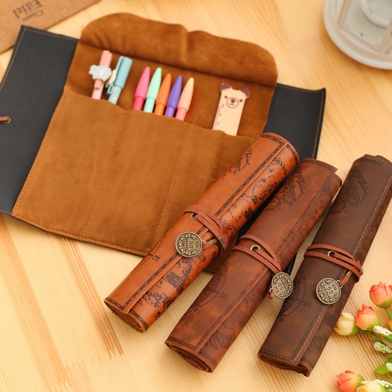 Retro Leather Pencil bag pencil pouch case school supplies pencil case plumier scolaire pencil pouch cute stationary