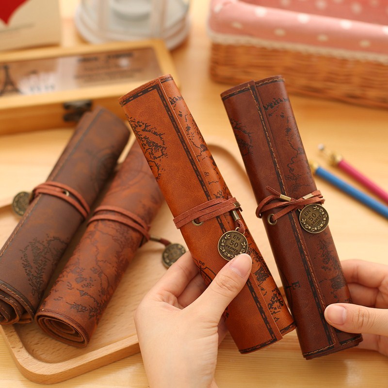 Retro Leather Pencil bag pencil pouch case school supplies pencil case plumier scolaire pencil pouch cute stationary